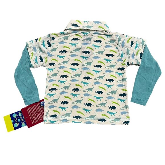 NEW Kickee Pants 12-18m Bamboo Dinosaur Dino Print Layered Polo Shirt - Picture 4 of 7